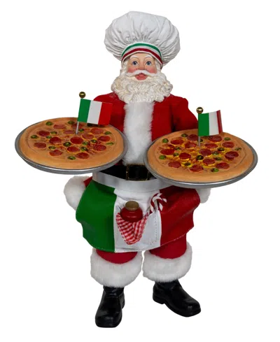 KURT ADLER 11-INCH FABRICHE CHEF SANTA HOLDING TWO TRAYS OF PIZZA