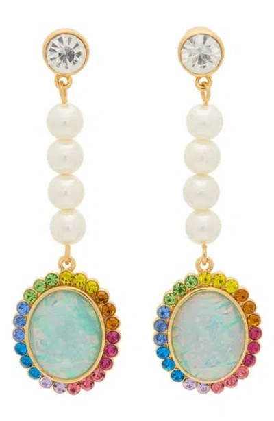 KURT GEIGER KURT GEIGER LONDON FAUX PEARL & CRYSTAL LINEAR DROP EARRINGS