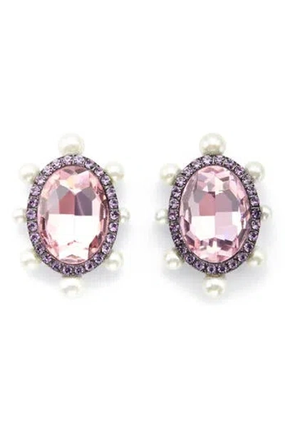 KURT GEIGER KURT GEIGER LONDON OVAL CRYSTAL & FAUX PEARL STUD EARRINGS