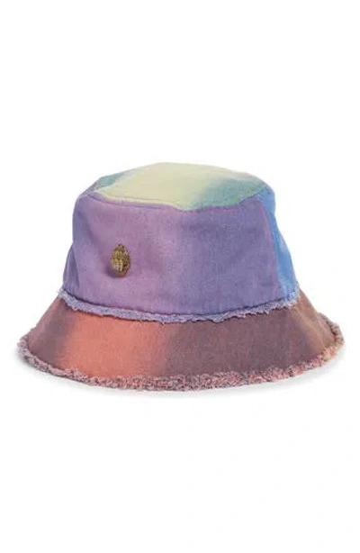 KURT GEIGER KURT GEIGER LONDON RAINBOW FRAYED DENIM BUCKET HAT