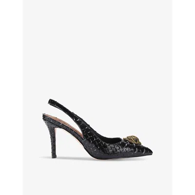 KURT GEIGER WOMENS BLK/OTHER BELGRAVIA EAGLE-EMBELLISHED HEELED PATENT-LEATHER SLINGBACKS EUR 40 / 7 UK