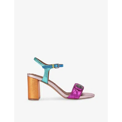 KURT GEIGER WOMENS MULT/OTHER KENSINGTON LANGLEY 75 COLOUR-BLOCK METALLIC LEATHER HEELED SANDALS EUR 38/5 UK