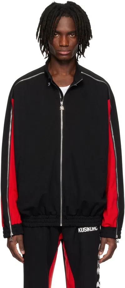 KUSIKOHC BLACK & RED FULL ZIP FLEECE TRACK JACKET