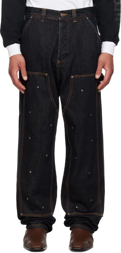 KUSIKOHC NAVY WORKWEAR MULTI RIVET DENIM JEANS