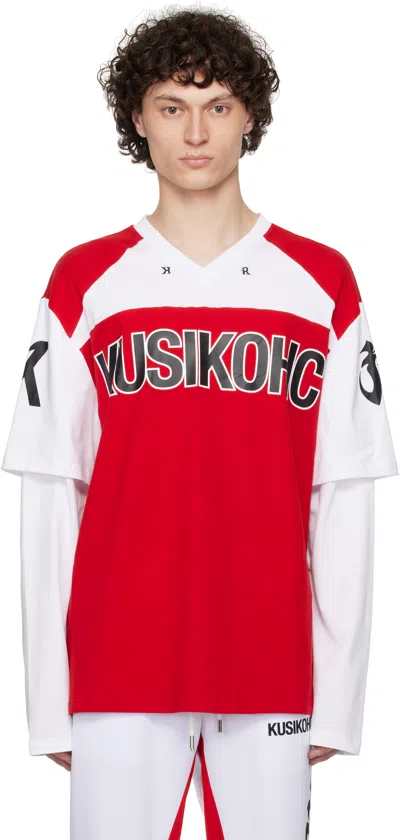 KUSIKOHC RED & WHITE BASEBALL LONG SLEEVE T-SHIRT