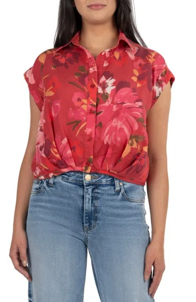 KUT FROM THE KLOTH KUT FROM THE KLOTH GIA FLORAL PRINT PLEATED CROP SHIRT