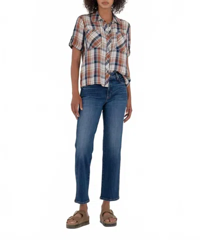 KUT FROM THE KLOTH WYNN SHIRT IN NAVY AND CAMEL