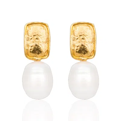 KYBELE STUDIO WOMEN'S GOLD / WHITE BAROQUE PEARL GOLD STUD EARRINGS