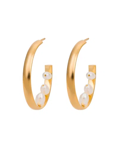 KYBELE STUDIO WOMEN'S GOLD / WHITE FRESHWATER PEARL INSIDE-OUT HOOPS