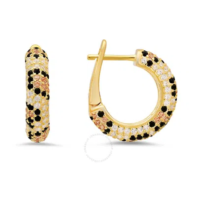 KYLIE HARPER KYLIE HARPER 14K GOLD OVER SILVER LEOPARD SKIN PAVE CZ HOOP EARRINGS