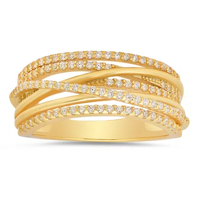 KYLIE HARPER WOMEN'S GOLD DIAMOND CZ CROSSOVER STATEMENT RING