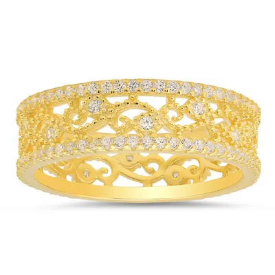 KYLIE HARPER WOMEN'S GOLD VINTAGE FLORAL DIAMOND CZ ETERNITY BAND RING