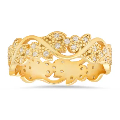 KYLIE HARPER WOMEN'S GOLD VINTAGE FLORAL DIAMOND CZ ETERNITY RING