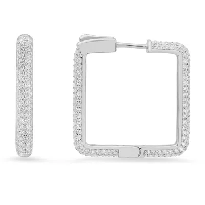 KYLIE HARPER WOMEN'S SQUARE SHAPED PAVE DIAMOND STATEMENT HOOP EARRINGS IN STERLING SILVER
