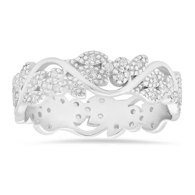 KYLIE HARPER WOMEN'S STERLING SILVER VINTAGE FLORAL DIAMOND CZ BAND RING
