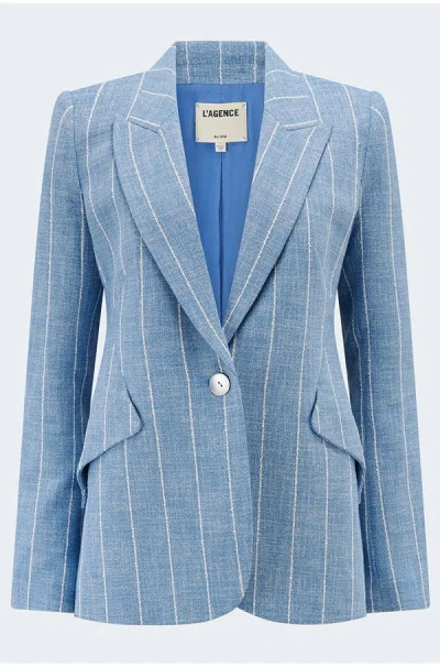 L'AGENCE CHAMBERLAIN PINSTRIPE BLAZER IN SKY BLUE WHITE
