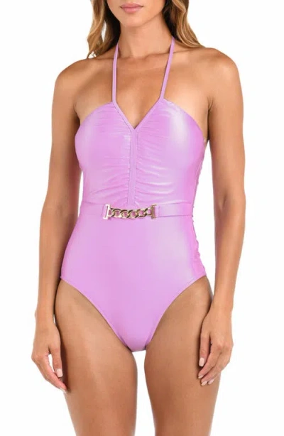 L AGENCE L'AGENCE LEILA BELTED HALTER ONE-PIECE SWIMSUIT