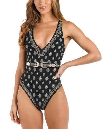 L'AGENCE L'AGENCE LISA SOUTH WESTERN PLUNGE BELTED ONE PIECE SWIMSUIT