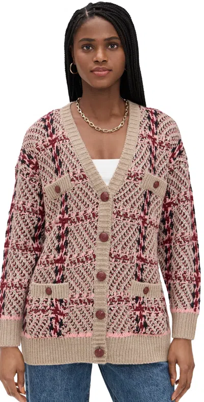 L AGENCE MACIE HOUNDSTOOTH CARDI NATURAL/PINK/BURG/BLACK SEQUIN