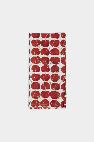 LA DOUBLEJ HOUSEWIVES LARGE DINNER NAPKIN IN CHERRIES AVORIO