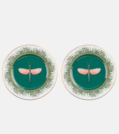 LA DOUBLEJ LIBELLULA SET OF 2 PORCELAIN DINNER PLATES