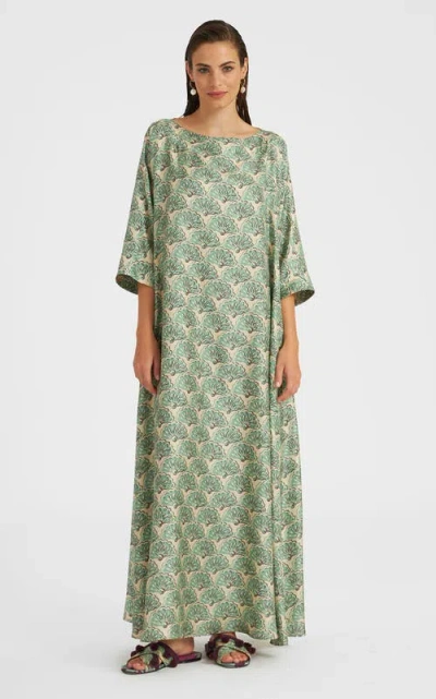 LA DOUBLEJ LA DOUBLEJ MUUMUU DRESS ROUND NECK FANS MENTA