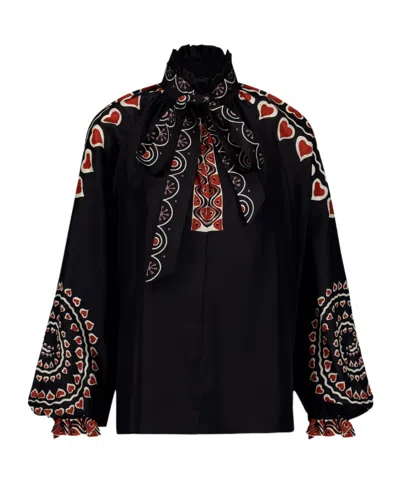 LA DOUBLEJ CERERE SILK PLACÉE-PRINT BLOUSE