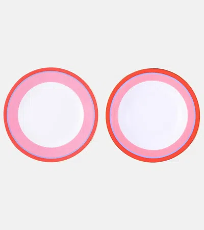 LA DOUBLEJ RAINBOW ROSA SET OF 2 SOUP AND DINNER PLATES