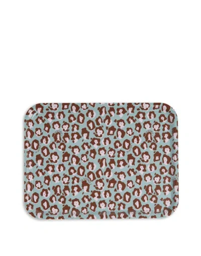 LA DOUBLEJ LA DOUBLEJ RECTANGULAR PRINTED TRAY LADY LEOPARD ACQUA ACQUAMARIN