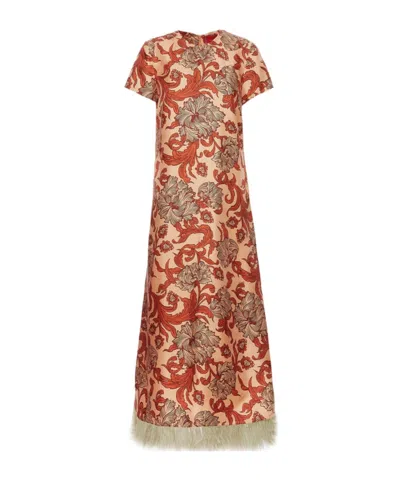 LA DOUBLEJ SWING FEATHER-TRIMMED DRESS