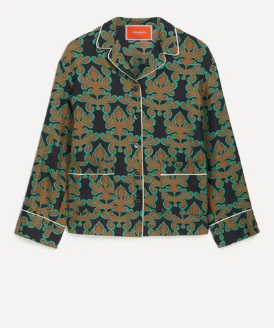 LA DOUBLEJ LA DOUBLEJ WOMEN'S HERALD BLACK SILK PAJAMA SHIRT