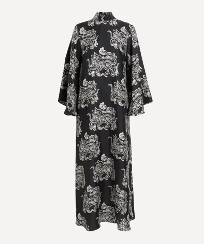 LA DOUBLEJ LA DOUBLEJ WOMEN'S MAGNIFICO CRAZY TIGERS SILK TWILL MAXI DRESS