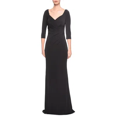 LA FEMME LA FEMME 3/4 SLEEVE LONG JERSEY DRESS WITH SWEETHEART NECKLINE
