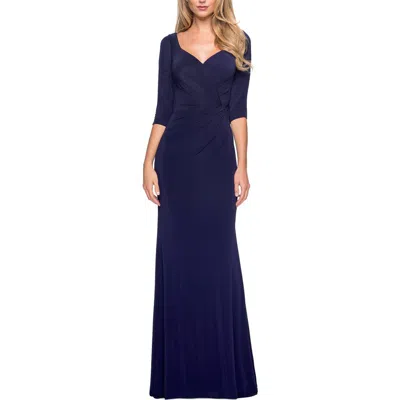 LA FEMME LA FEMME 3/4 SLEEVE LONG JERSEY DRESS WITH SWEETHEART NECKLINE