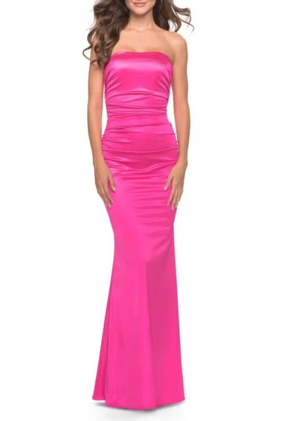 LA FEMME LA FEMME CHIC STRAPLESS LIQUID JERSEY GOWN WITH RUCHING