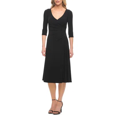 LA FEMME LA FEMME CHIC TEA LENGTH JERSEY DRESS WITH RUCHING