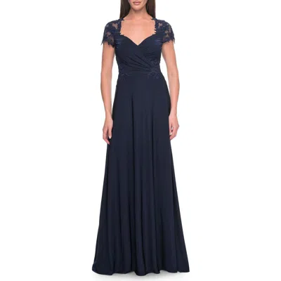 LA FEMME LA FEMME ELEGANT JERSEY EVENING DRESS WITH LACE DETAILS