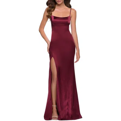 LA FEMME LA FEMME FITTED STRETCH SATIN DRESS WITH SCOOP BACK