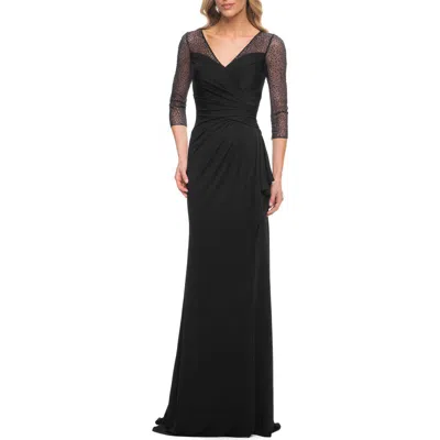 LA FEMME LA FEMME JERSEY LONG DRESS WITH BEADING AND RUFFLE SKIRT