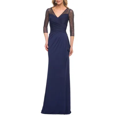 LA FEMME LA FEMME JERSEY LONG DRESS WITH BEADING AND RUFFLE SKIRT