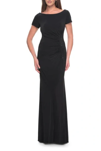 LA FEMME LA FEMME LONG JERSEY EVENING DRESS WITH RHINESTONE DETAILS