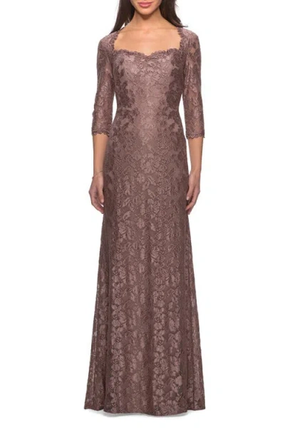 LA FEMME LA FEMME LONG LACE GOWN WITH SWEETHEART NECKLINE