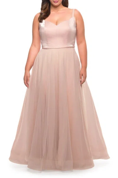 LA FEMME LA FEMME LONG PLUS SIZE GOWN WITH TULLE SKIRT AND SATIN TOP