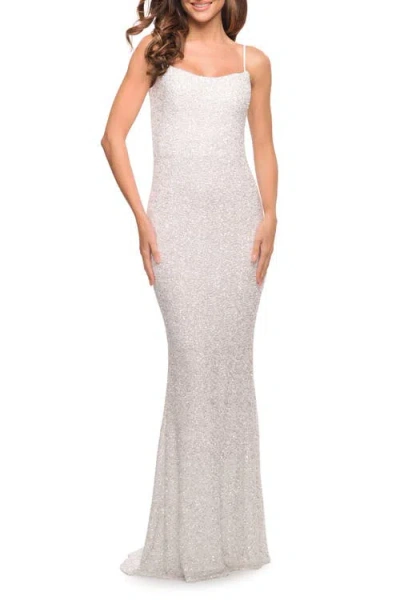 LA FEMME LA FEMME LOVELY LONG SOFT SEQUIN DRESS WITH SCOOP NECK