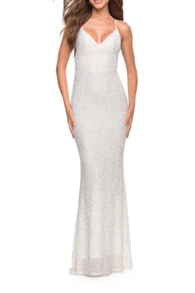 LA FEMME LA FEMME LUXURIOUS SOFT SEQUIN DRESS WITH V NECKLINE