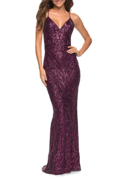 LA FEMME LA FEMME PRINT SEQUIN GOWN