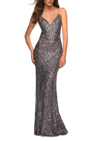 LA FEMME LA FEMME PRINT SEQUIN GOWN