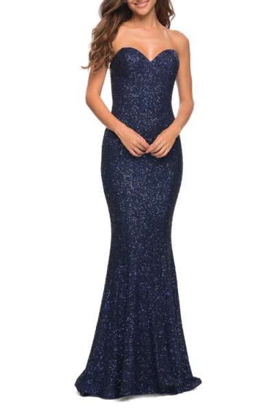 LA FEMME LA FEMME STRAPLESS SWEETHEART LUXE SEQUIN GOWN