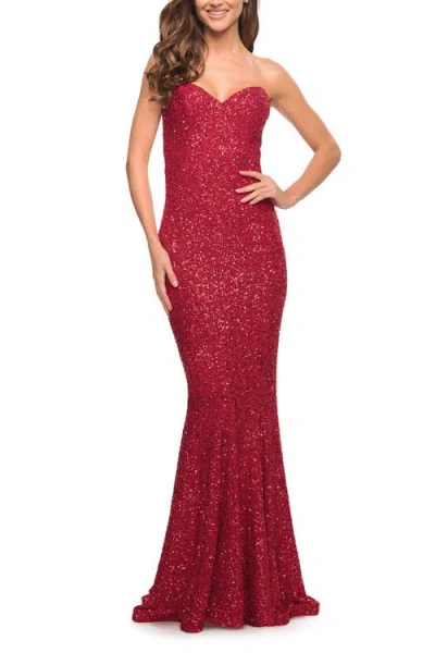 LA FEMME LA FEMME STRAPLESS SWEETHEART LUXE SEQUIN GOWN