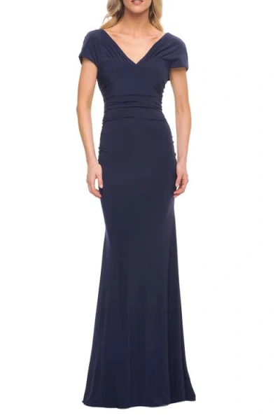 LA FEMME LA FEMME VERSATILE JERSEY LONG EVENING DRESS WITH SHORT SLEEVE